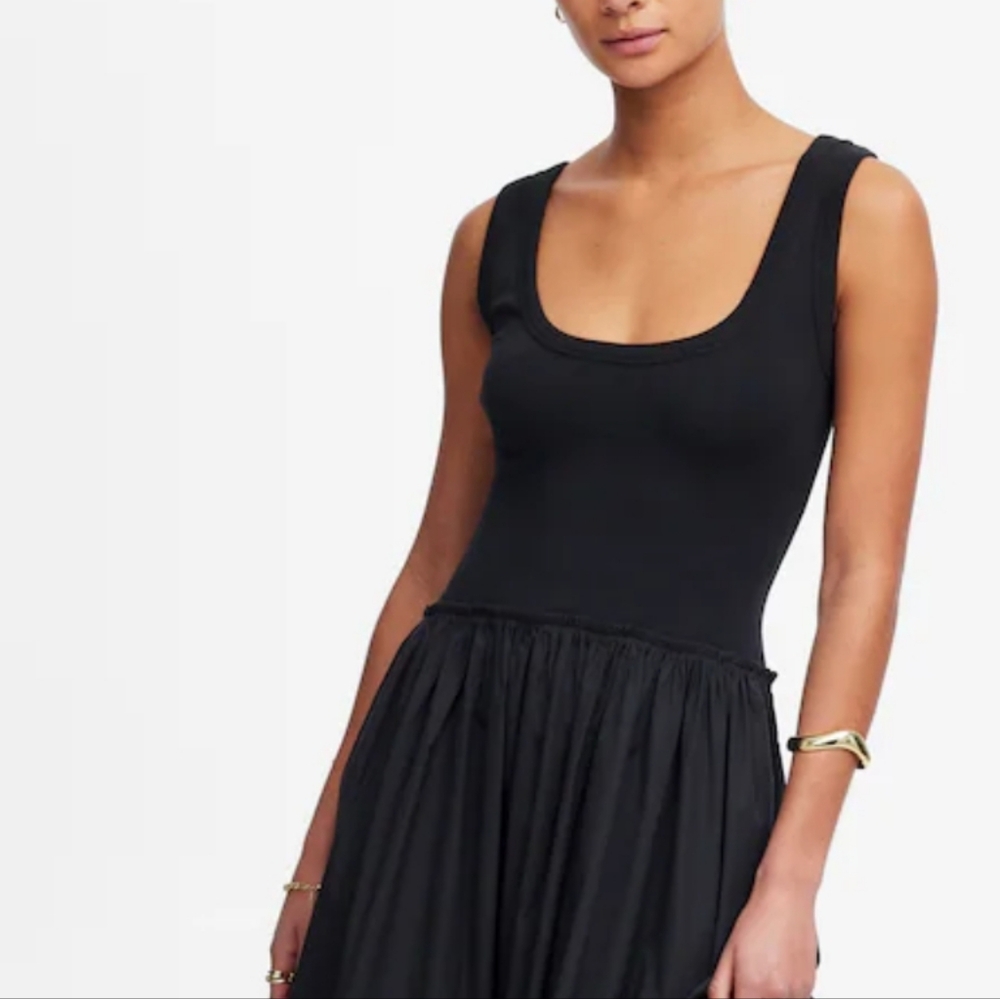 Madewell Black Mixed Poplin Scoopneck Maxi Dress S NWT Minimalist Quiet Luxury - Picture 4 of 10
